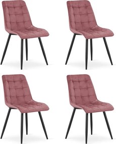 Set štyroch jedálenských stoličiek SPLIT zamatové tmavoružové / čierne nohy (4 ks)