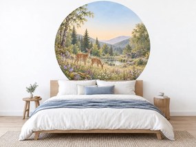 Žriebätka na rozkvitnutej lúke romantické okrúhle akvarelové nálepky so žriebätkami na stenu arch 46 x 46 cm