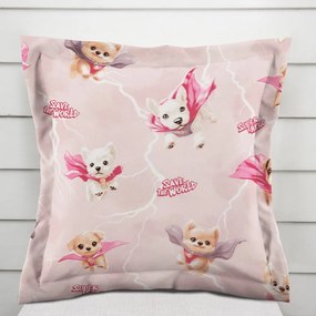 Biante Detská bavlnená obliečka na vankúš s lemom Sandra SA-650 Psí superhrdinovia na staroružovom 45 x 45 cm