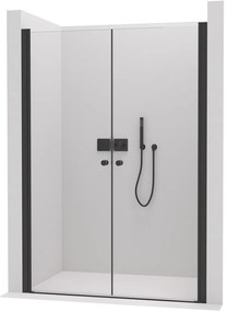 Cerano Antelo, 2-krídlové sprchové dvere do otvoru 84x190 cm, 6 mm číre sklo, čierny matný profil, CER-CER-432346