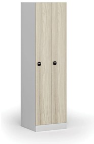 Kovová šatníková skrinka zúžená, 2 oddiely, 1850 x 500 x 500 mm, demont, zámok s čítačkou RFID kariet, laminované dvere, dub prírodný