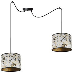 Závesné svietidlo Werona Spider 5, 2x sivé textilné tienidlo so vzorom, g