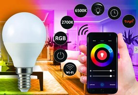 PLX Inteligentná LED žiarovka SMART TUYA, E14, G45, 5,5W, 2700-6500K, 470lm, RGB, WIFI