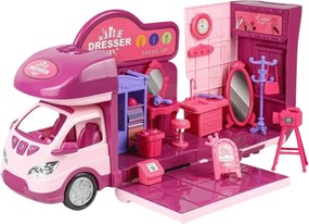 LEAN Toys Rozkladací kemp pre bábiky Doplnky do šatne ružová 42 el.