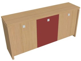 Nízka skriňa Verno 188 x 46 x 90 cm, kombinované dvere, dub svetlý / červená