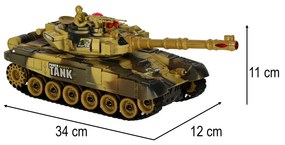 KIK Diaľkovo ovládaný RC vojenský tank 2,4 GHz, púštny, 360° veža, realistické zvuky a LED