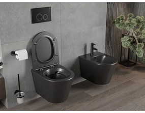 Mexen Rico závesné wc Rimless s toaletným Slim sedátkom z duroplastu, čierna matná - 30721085