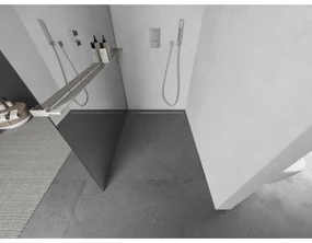 Mexen Kioto+, sprchová zástena Walk-In s poličkou a vešiakom 100 x 200 cm, 8mm sklo vzor zrkadlo, brúsená oceľ profil, 800-100-121-97-50