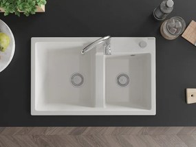 Mexen Tomas, granitový drez 800x500x190 mm, 2-komorový, biela, 6516802000-20