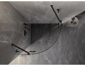 Mexen Lunar, polkruhový výklopný sprchový kút 90 x 90 cm, 8mm číre sklo, čierny profil, 833-090L-090P-70-00