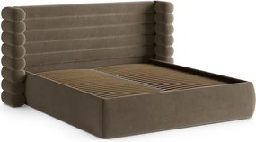 Taupe čalúnená dvojlôžková posteľ s úložným priestorom s roštom 200x200 cm Mount – Micadoni