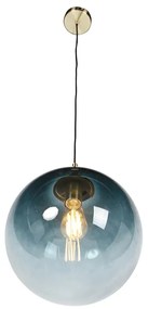 Art Deco závesné svietidlo mosadz s oceánskym modrým sklom 33 cm - Pallon