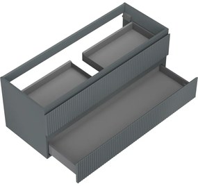 Mexen Rivel, kúpeľňová skrinka 120 cm, 2 zásuvky, drážkovaná, grafitová matná, 91A20-12047-2-BFF66