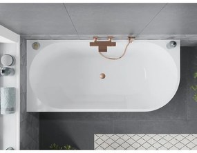 Mexen Mia, voľne stojaca rohová vaňa, lavá, 170 x 80 cm, biela, medený prepad, 52691708000L-65