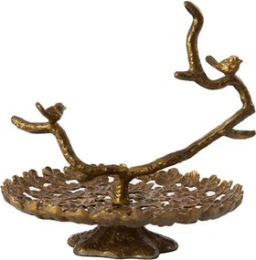 Bronzový poschodový etažér s vtáčikmi Tresa Bird Antique - 37*35*37 cm