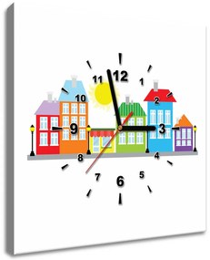 Gario Obraz s hodinami Farebné domčeky Rozmery: 30 x 30 cm