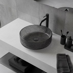 BPS-koupelny Sklenené umývadlo na dosku HYD-BRT1-BL-360 36x12 cm, čierny lesk