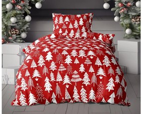 2x flanelové obliečky CHRISTMAS TREES červené + plachta mikroplyš SOFT 180x200 cm biela
