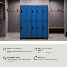 Sociálna BHP šatníková skriňa s 10 dverami BARTEK 1360 x 1720 x 450 mm, antracitovo-modrá