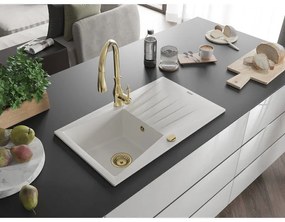 Mexen Cesar, 1-komorový granitový drez 775x470x190 mm a drezová batéria Savita, biela, 6514-20-672601-50