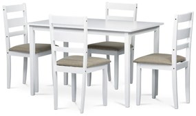 Jedálenský set z masívneho dreva so 4 stoličkami,120 x 75 x 75 cm, biely