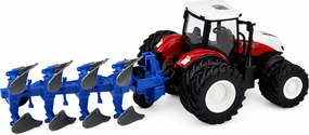 LEAN Toys Poľnohospodársky traktor s viacradovým pluhom, diaľkovo ovládaný RC, červený, mierka 1:24