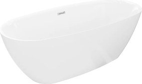 Mexen Luvo Slim, voľne stojaca vaňa 170 × 75 cm, biela lesklá, chrómový prepad, 52801707500-01