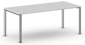 Rokovací kancelársky stôl PRIMO INFINITY, 200x90 cm, sivostrieborná podnož, biela