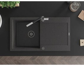 Mexen Leo, 1-komorový granitový drez 900x500x190 mm a drezová batéria Flora, čierna škvrnitá, 6501-76-670401-07-B