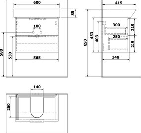 Bruckner Bruckner, NEON skrinka s keramickým umývadlom 60x41,5 cm, biela, 501.113.0