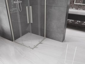 Mexen Velar Duo, sprchový kút s posuvnými dverami 90 x 90 cm, 8mm číre sklo, brúsená oceľ, 871-090-090-02-97