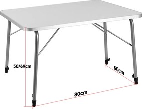 Casaria Kempingový stôl  FOKA sklápací, 80x54x50-69cm, biela