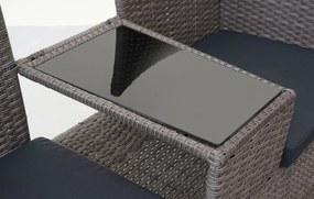 Záhradná lavica so stolíkom E24 - umelý ratan, 132cm - Sivá, sedáky tmavosvá