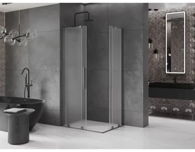 Mexen Velar L Duo, sprchový kút s posuvnými dverami 90 x 80 cm, 8mm sklo námraza, brúsený grafit, 871-090-080-02-33-66