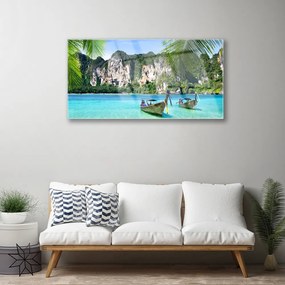 Skleneny obraz Loďky more príroda 125x50 cm