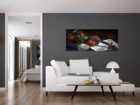 Obraz - Ruže a husle (120x50 cm)