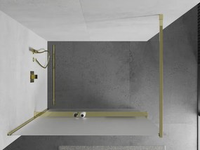 Mexen Kioto+, sprchová zástena s poličkou a držiakom na uteráky 120 x 200 cm, 8mm námraza sklo, zlatý profil, 800-120-121-50-30
