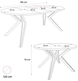 Okrúhly rozkladací jedálenský stôl KODY 100-120cm čierna matná