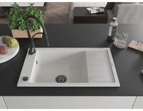 Mexen Elias, 1-komorový granitový drez 795x480x200 mm a drezová batéria Aster, biela, 6511-20-73450-70-B