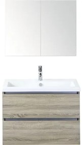 Kúpeľňový nábytkový set Vogue 80 cm s keramickým umývadlom a zrkadlovou skrinkou dub sivý