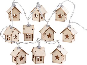 Svetelná reťaz s drevenými domčekmi