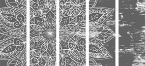 5-dielny obraz textúra Mandaly v čiernobielom prevedení - 100x50