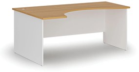 Ergonomický kancelársky pracovný stôl PRIMO WHITE, 1800 x 1200 mm, ľavý, biela/buk