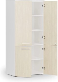 Kancelárska policová skriňa PRIMO WHITE, polené dvere, 800 x 500 x 1781 mm, biela/breza