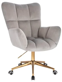 LuxuryForm DESIGN Kreslo AURORA VELUR na zlatej podstave s kolieskami - svetlo šedé