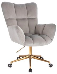 LuxuryForm DESIGN Otočné kreslo AURORA VELUR na zlatej podstave s kolieskami - svetlosivé