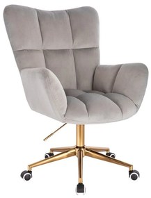 LuxuryForm DESIGN Kreslo AURORA VELUR na zlatej podstave s kolieskami - svetlo šedé