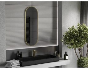Mexen Loft, oválne kúpeľňové zrkadlo 100 x 35 cm, farba rámu zlatá lesklá, 9851-100-035-000-50
