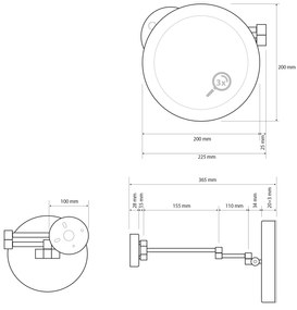 Sapho Sapho, X-ROUND BLACK závesné kozmetické zrkadlo LED, priemer 200mm, čierna, XR016B