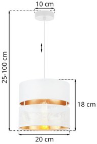 Závesné svietidlo Asti, 1x PVC/biele textilné tienidlo, (fi 20cm), g, w